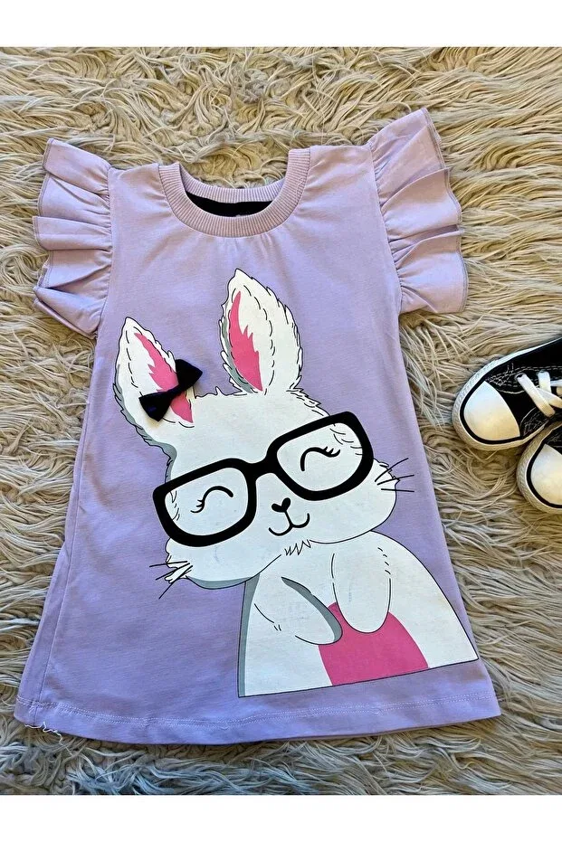 Детское платье для девочек с оборочками Summer ruffled sleeve rabbit girl dress Enes Baby, Lila