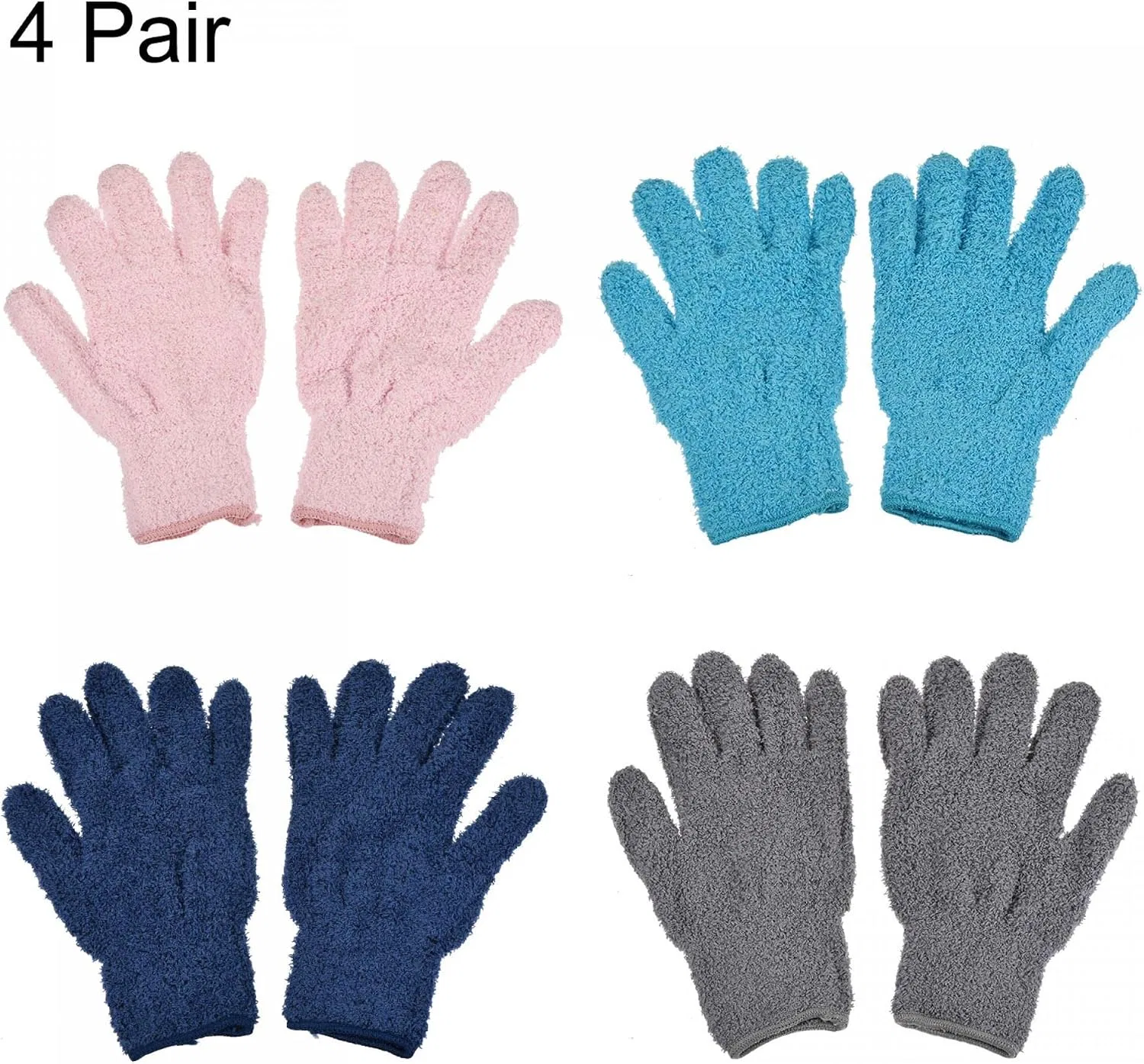 Перчатки для уборки Microfibre, набор 4 пары, синие, темно-синие, серые, розовые Sourcing Map — фото 3