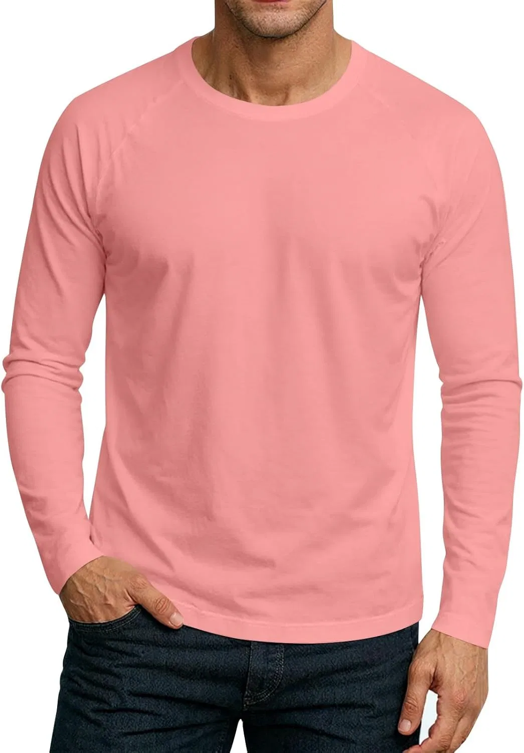 Мужская длинная футболка с круглым вырезом, 4-pink — фото 3