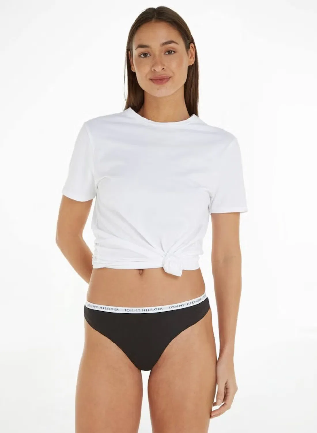 Трусы-стринги с логотипом на поясе, комплект из 3 штук, Tommy Hilfiger, черный