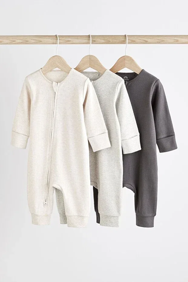 Детский комбинезон для сна хлопковый комплект из 3 предметов Next Baby, Серый