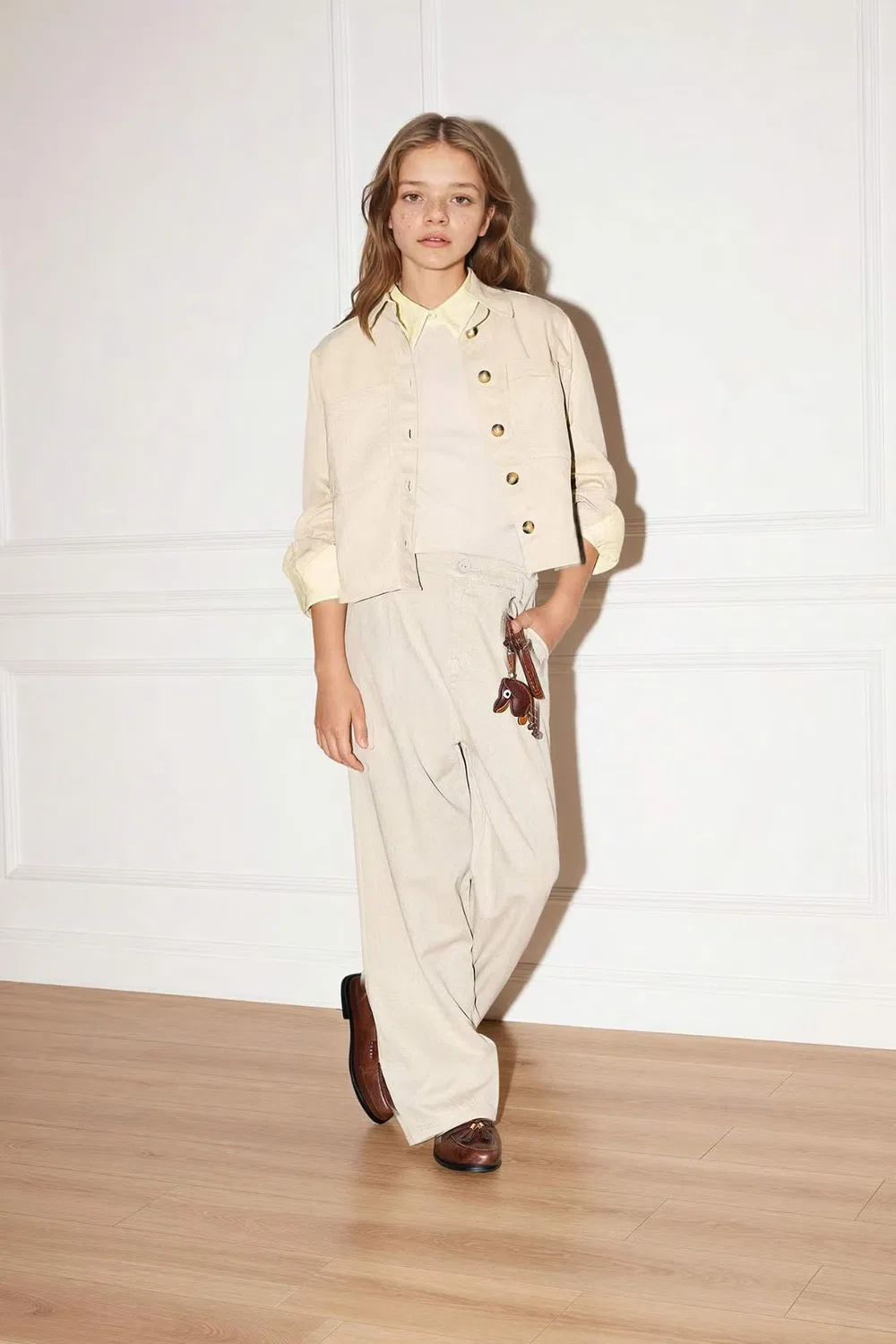 Брюки широкие с принтом Girl wide leg tencel Defacto, бежевый