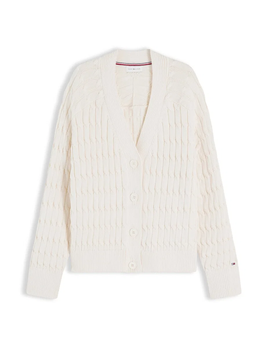 Вязаный кардиган TOMMY HILFIGER 'Cable Oversized' цвета слоновой кости