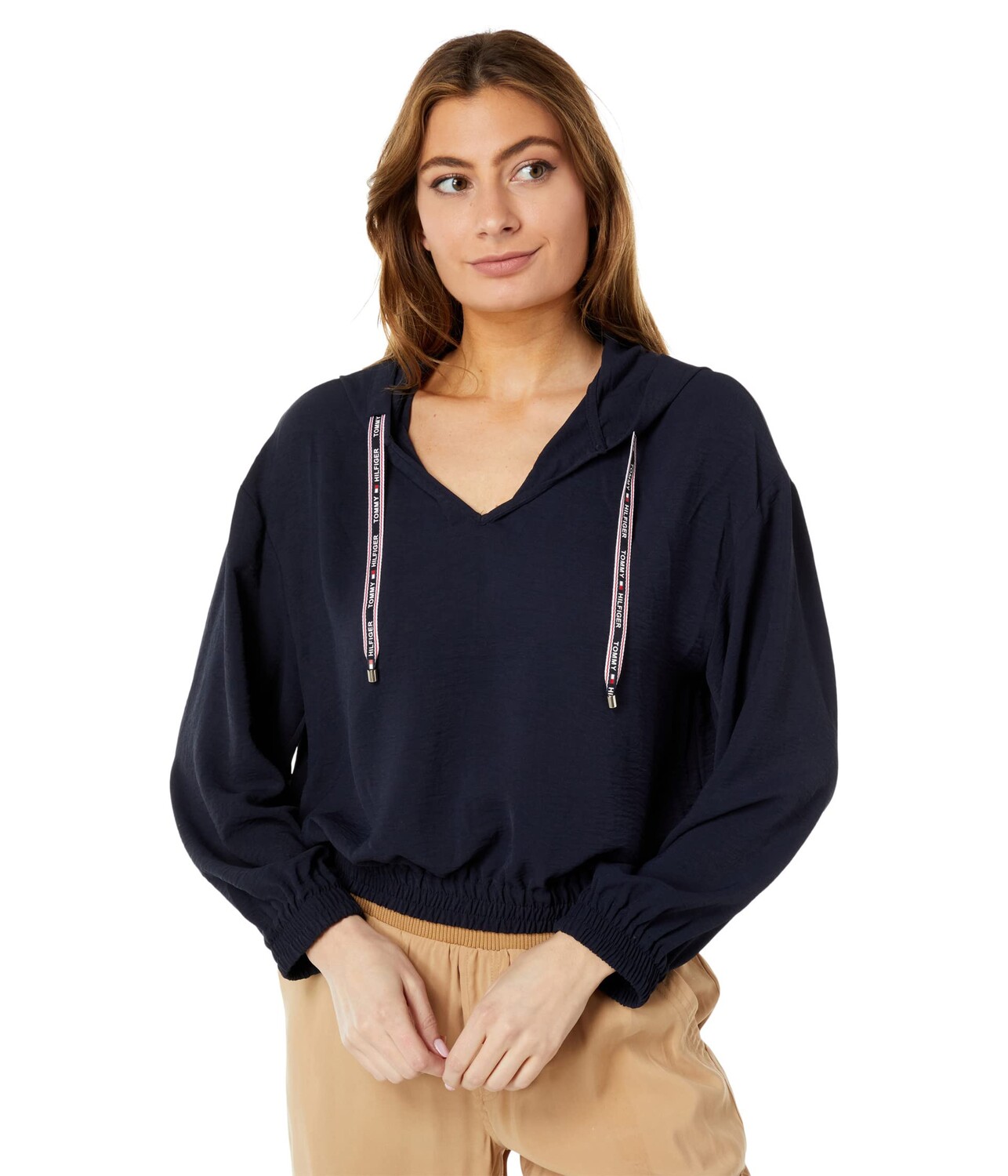 

Худи Tommy Hilfiger, Crop Woven Hooded Pullover Blouse, Черный, Худи Tommy Hilfiger, Crop Woven Hooded Pullover Blouse