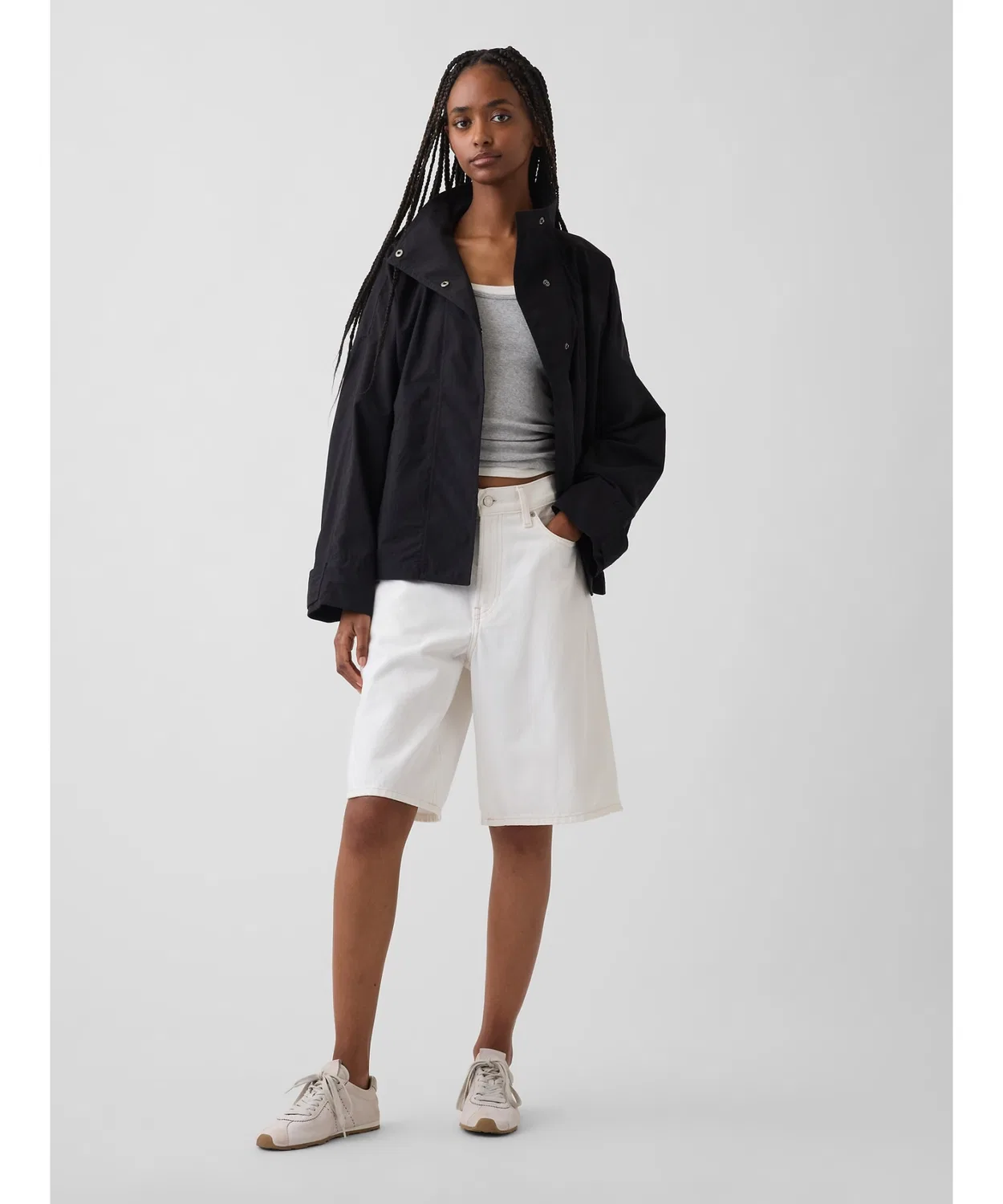 Женская анорак-куртка Oversize Poplin GAP, Black — фото 3