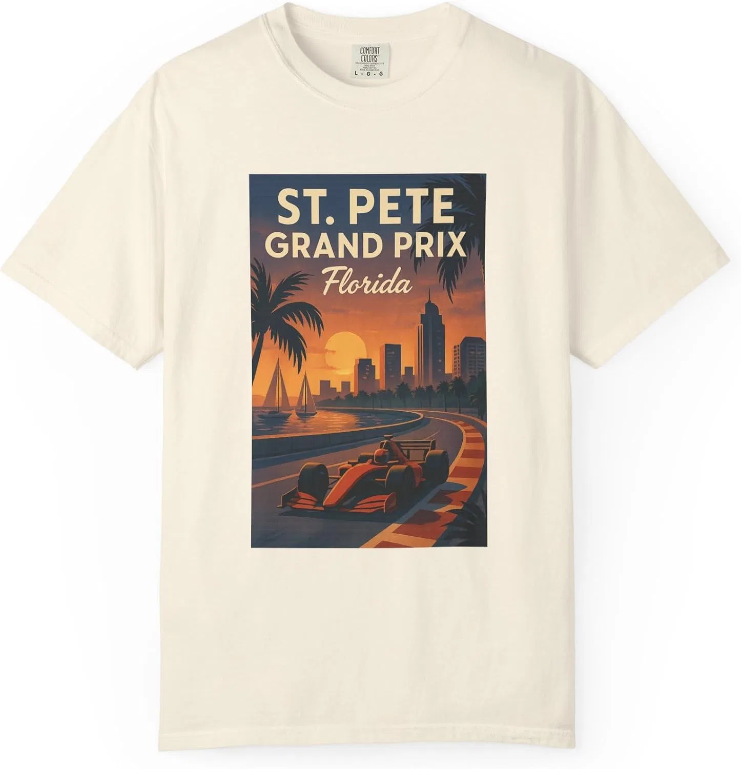 Футболка с ретро-гоночным принтом Comfort Colors, Ivory
