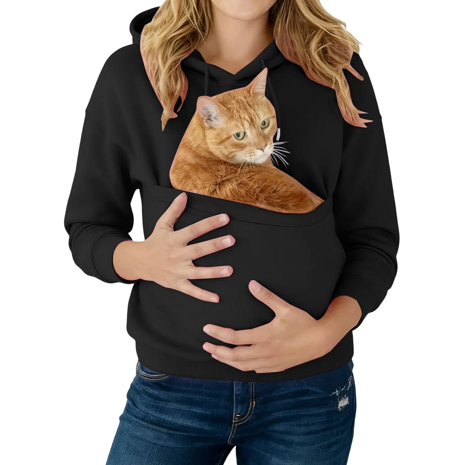 Женский худи с карманом-кенгуру Cat Hoodie, Z21 Black — фото 2