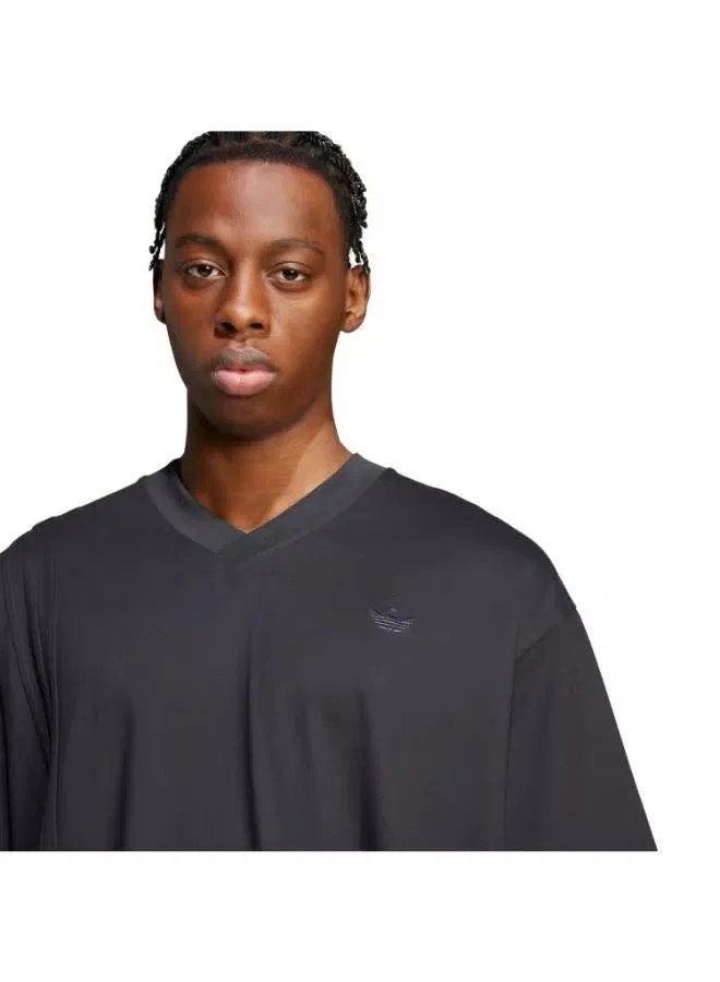Футболка с V-образным вырезом и вертикальными 3 полосками Adidas Originals, черный — фото 3