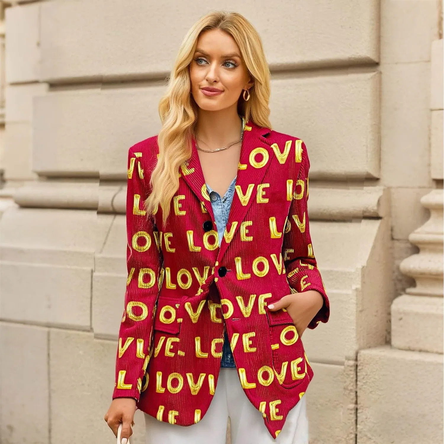 Женская куртка из вельвета с принтом Heart Print, 03 rosso — фото 2