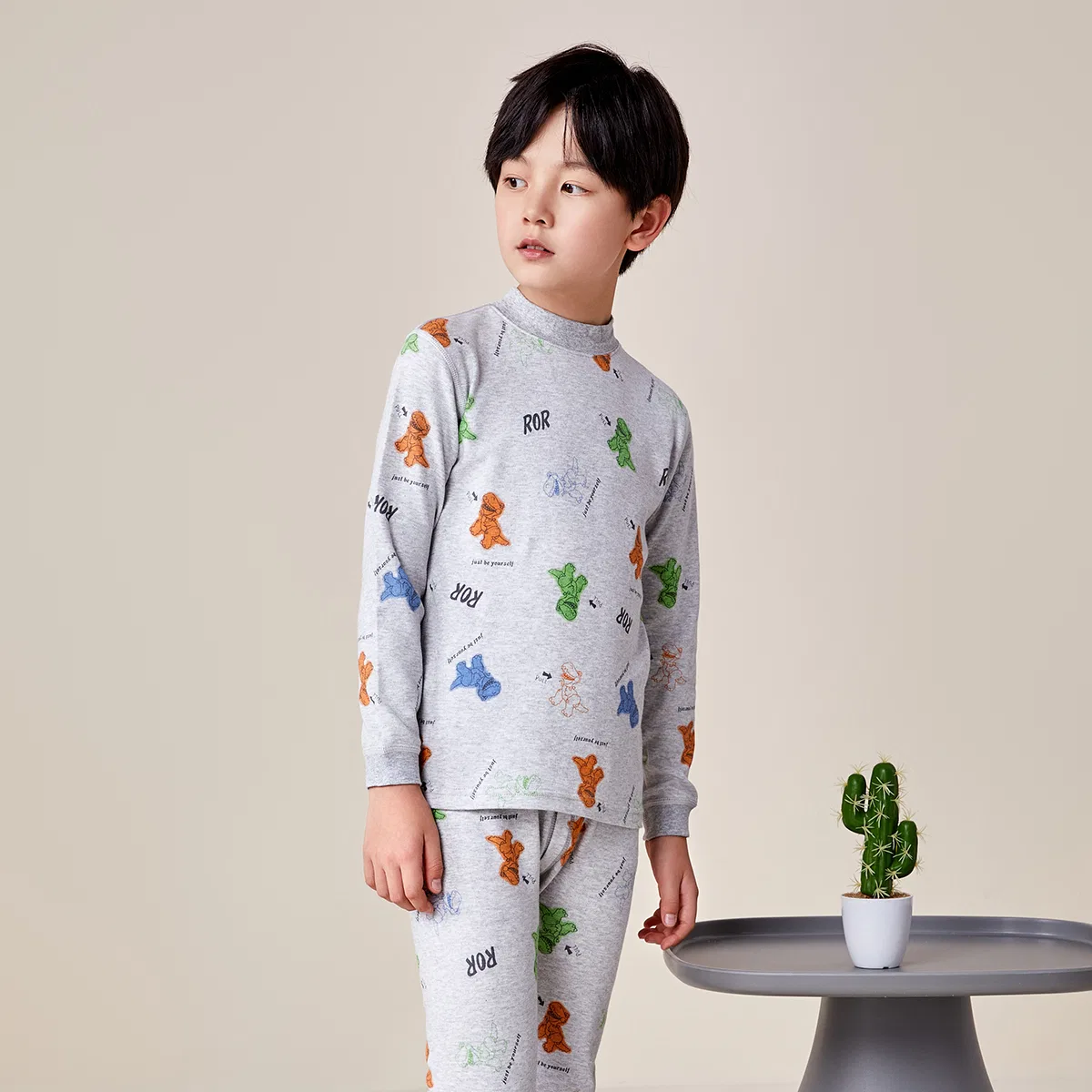 Детский комплект нижнего белья из хлопка с длинным рукавом Red bean, Medium Heather Gray — фото 3