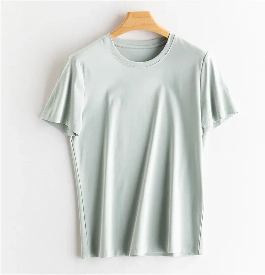 Женская классическая футболка из смеси хлопка и шелка, Regular Fit, Black — фото 4