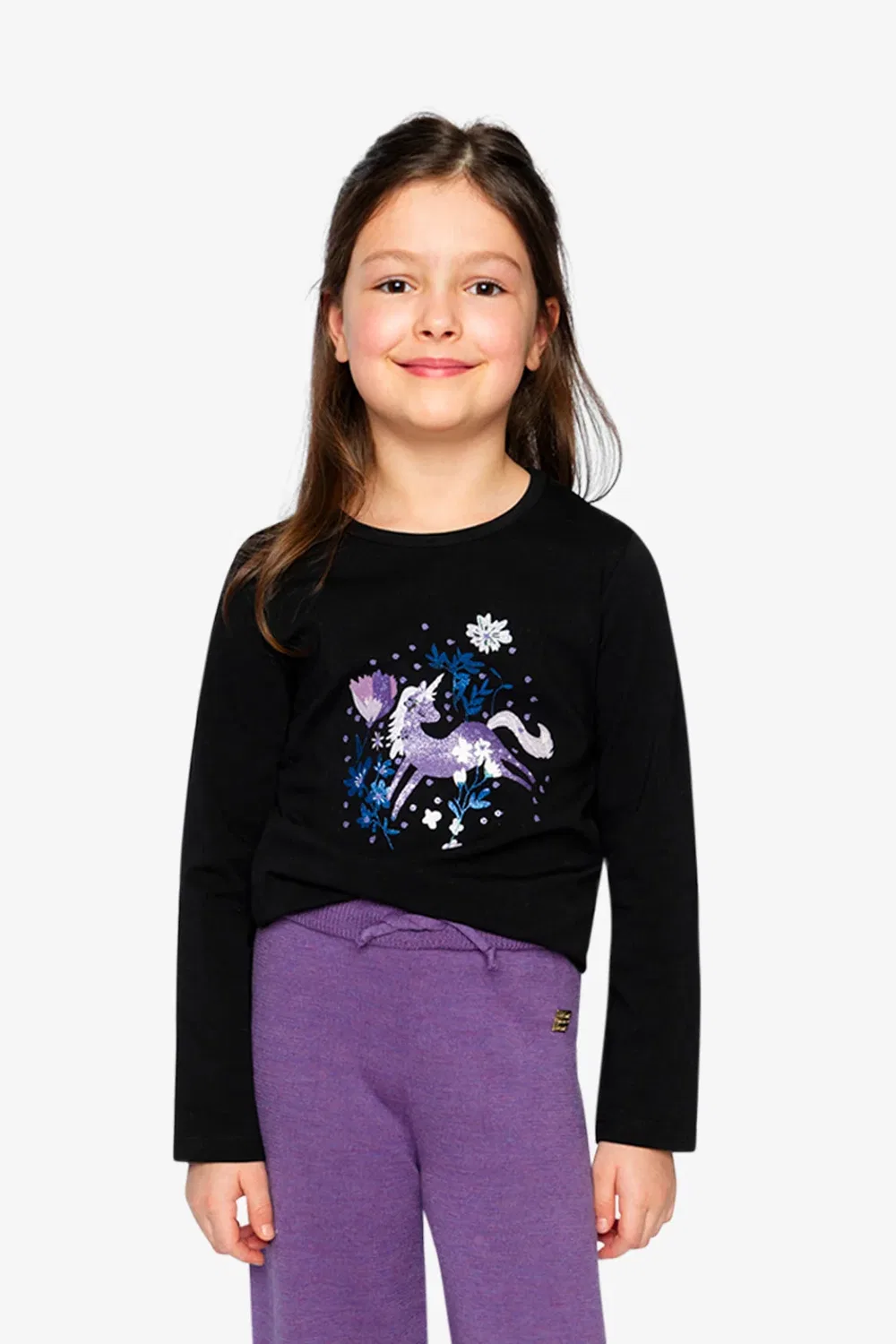 Детская футболка с длинным рукавом с принтом Stardust Unicorn Deux par Deux, Black and Mauve — фото 4