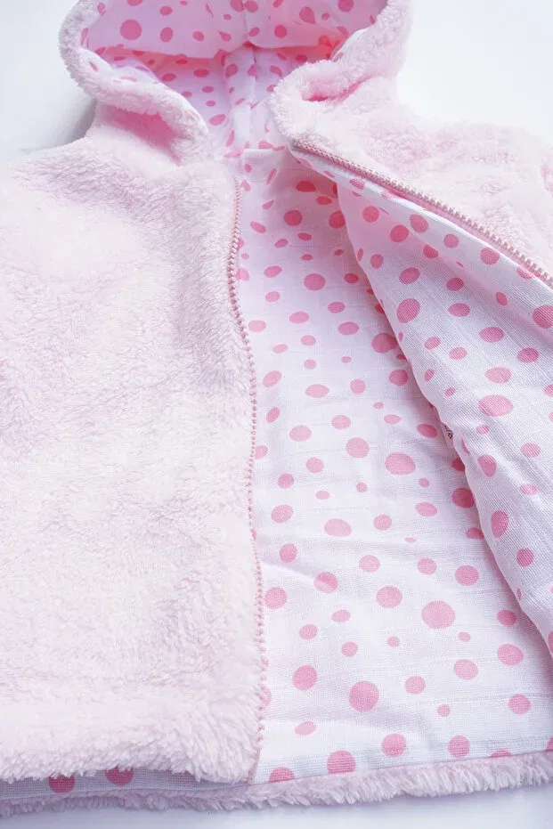 Детское пальто для девочек с капюшоном X Silk Atlas Girl Boy Baby and Child Muslin Lined Hooded Plush Coat Nurbeli, Pink — фото 3