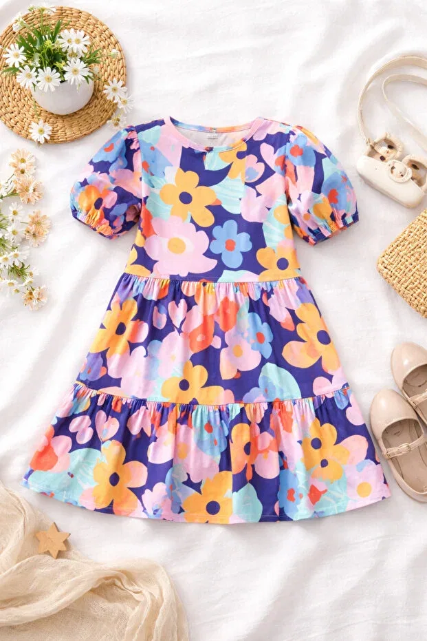 Детское платье для девочек с коротким рукавом Yalçınoğlu Kids, Multicolor — фото 2