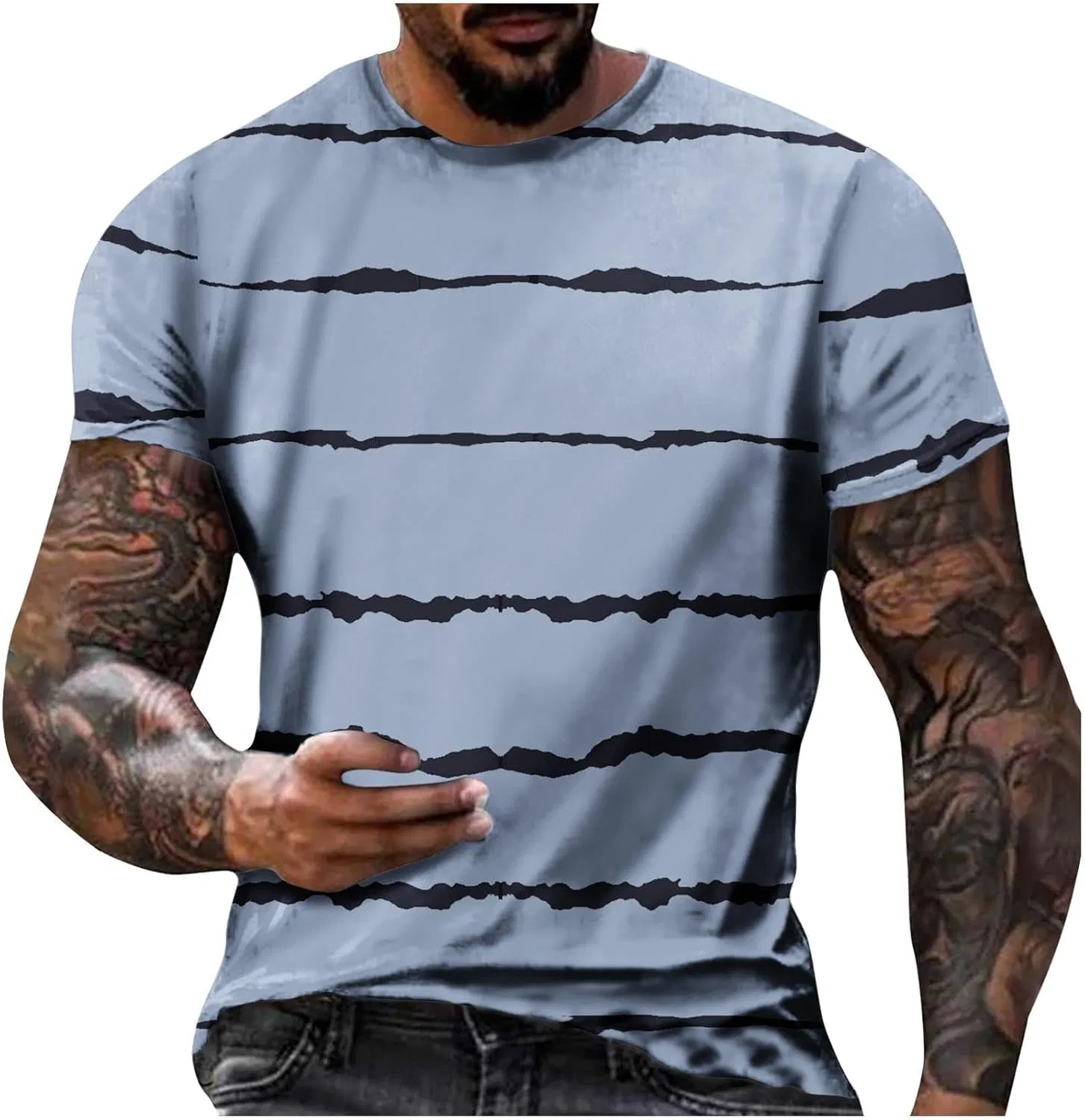 Мужская футболка с цветными блоками Striped Cotton, Sky Blue