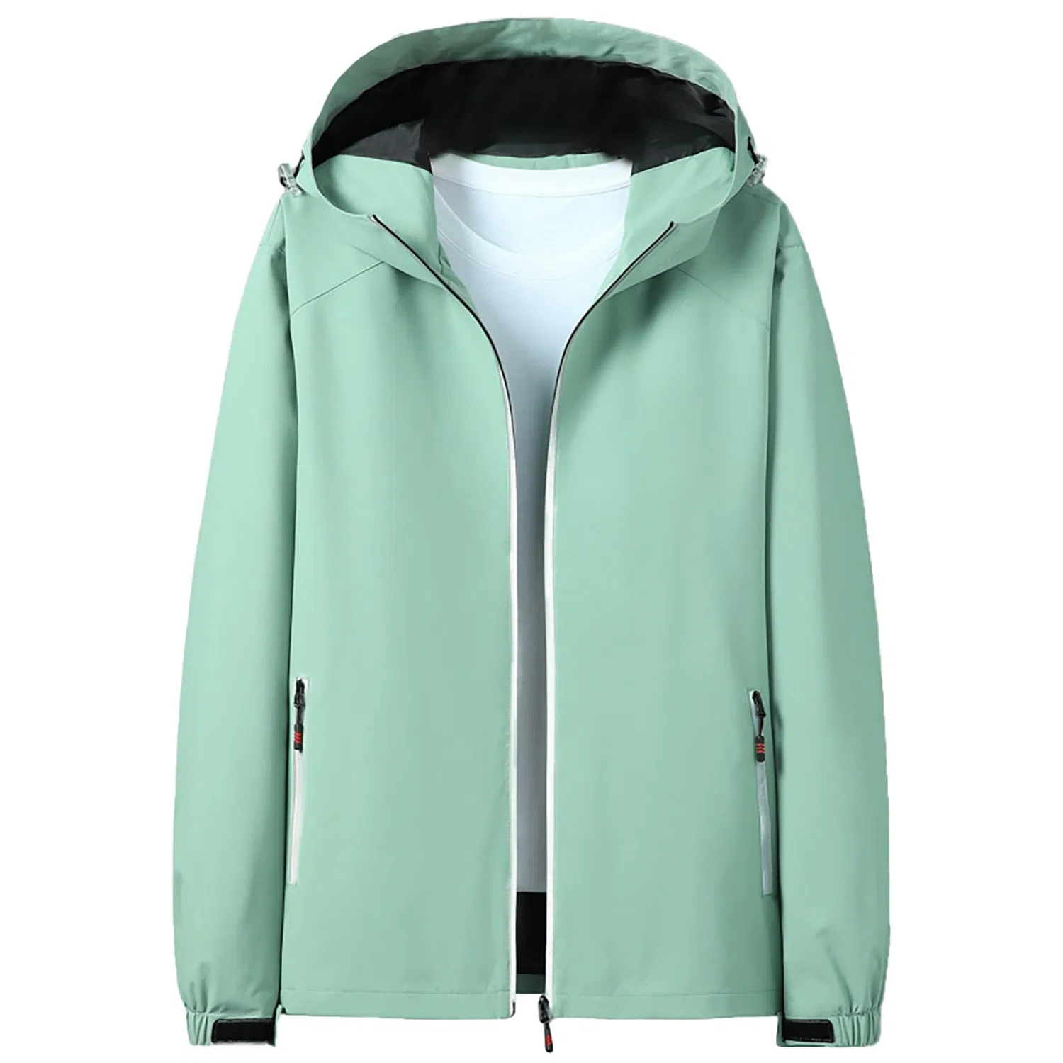 Женская легкая ветровка с капюшоном и принтом, модель Ladies Lightweight Fashion Solid Color Hooded Raincoat with Zipper Pockets Comfortable Fit Outdoor Softshell Waterproof Classic, Verde — фото 3