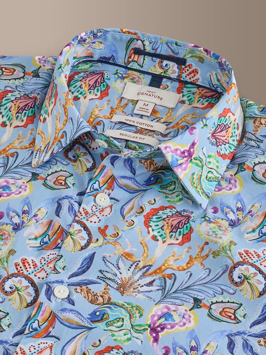 Рубашка Next Regular fit Button Up Shirt 'Signature' в синем и светло-синем цветах — фото 3