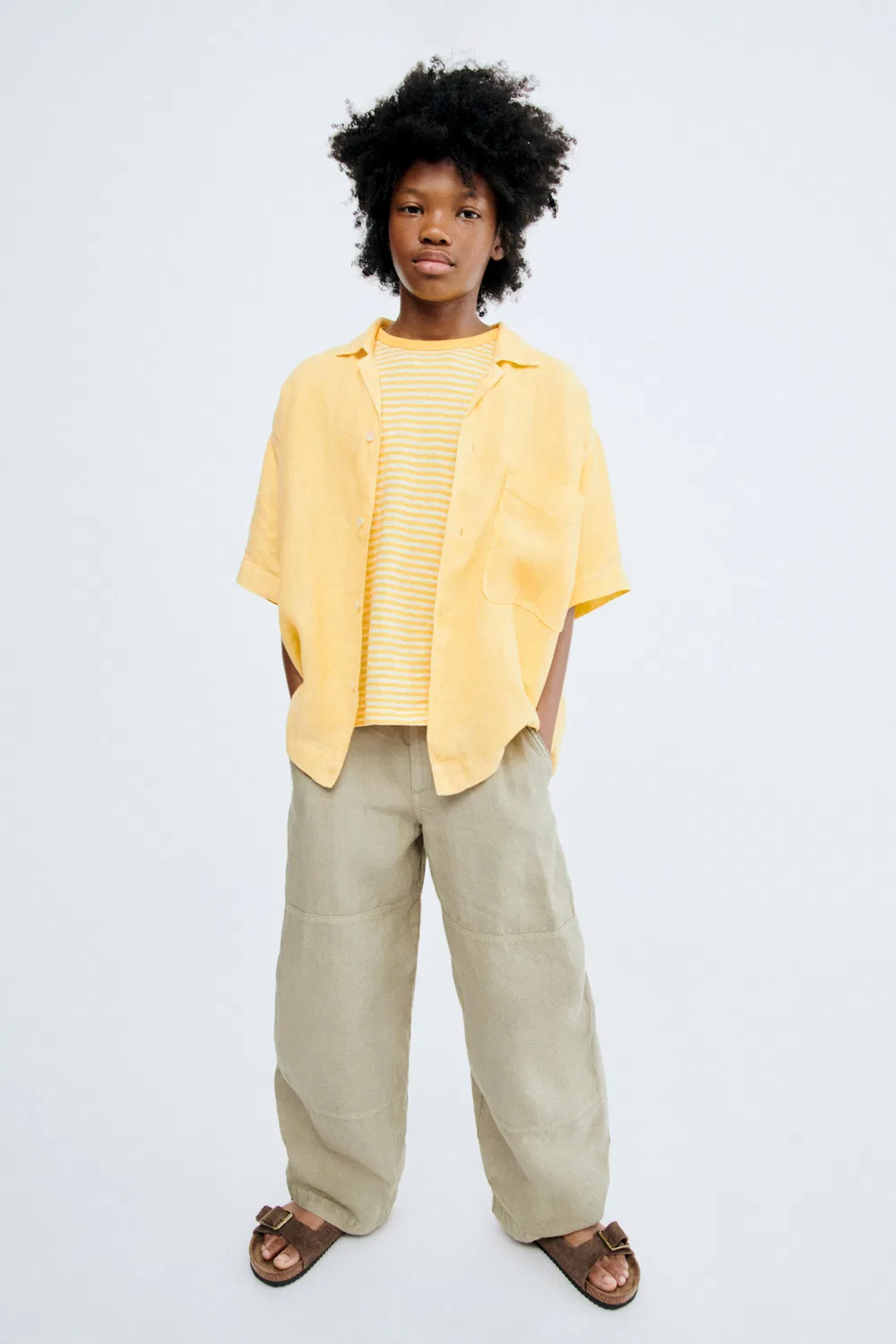 STORIESZ - Рубашка из 100% льна ZARA, Yellow — фото 4