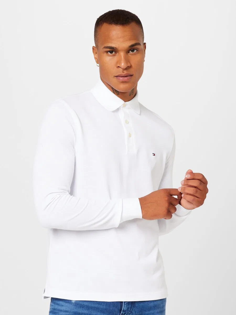 Рубашка TOMMY HILFIGER '1985 SLIM LS POLO' белого цвета — фото 3
