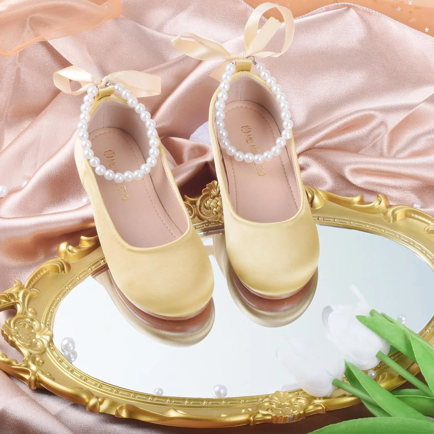 Детские туфли-балетки для девочек с блестками Mary Jane ZGDG, Gold — фото 2