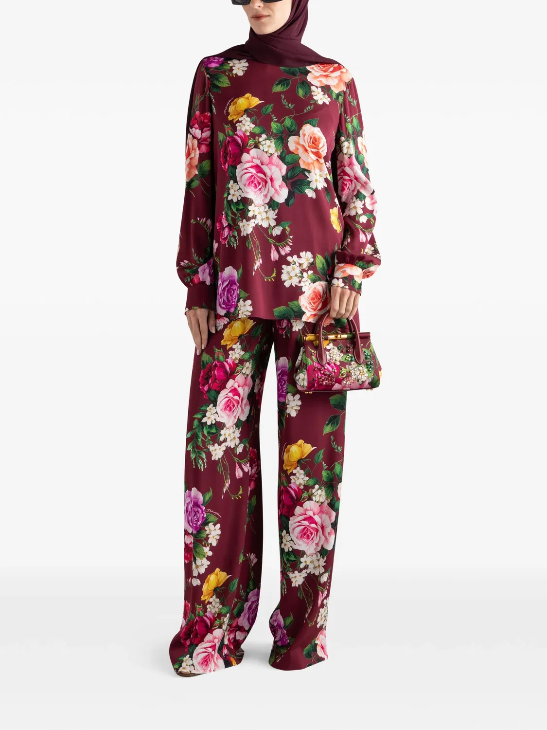 Блузка с длинными рукавами и цветочным принтом Dolce & Gabbana, красный — фото 2