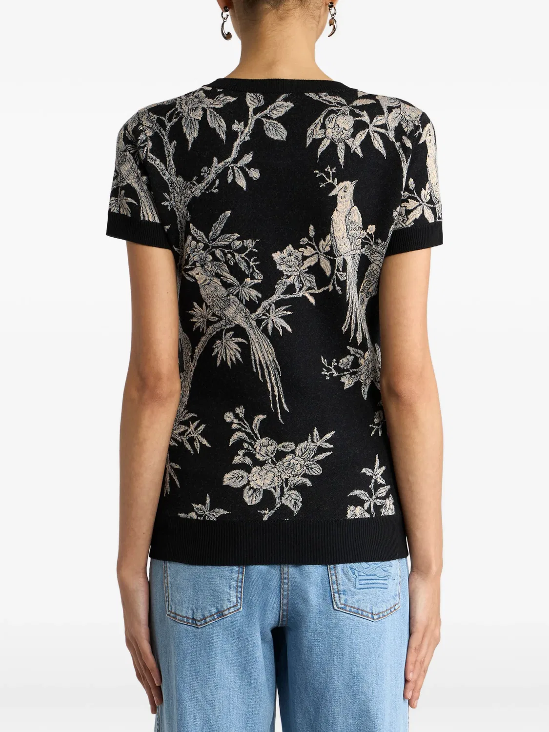 Жаккардовая футболка из смесовой шерсти Etro, черный — фото 3