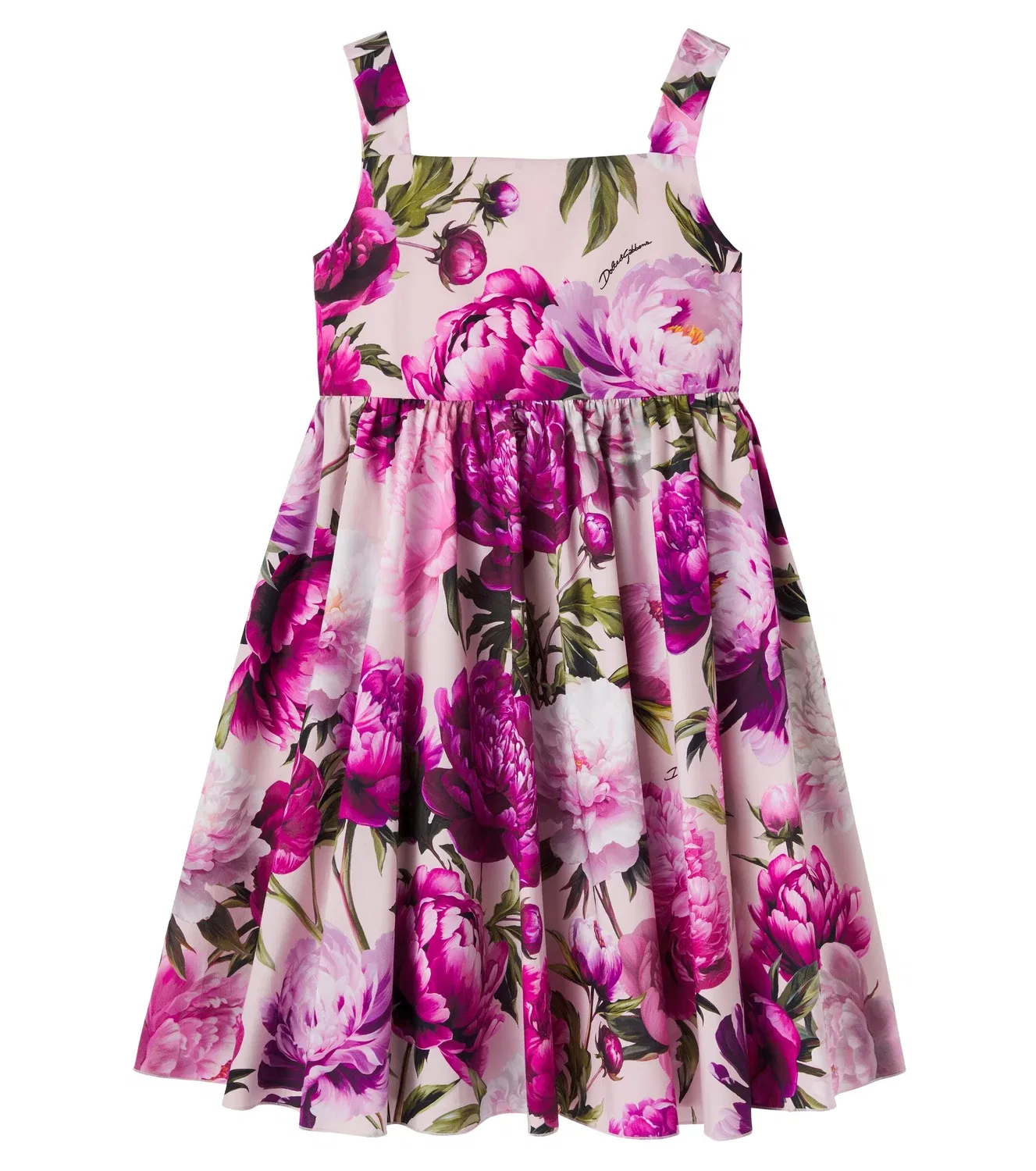 Нарядное платье из поплина с цветочным принтом Dolce&Gabbana Kids, розовый