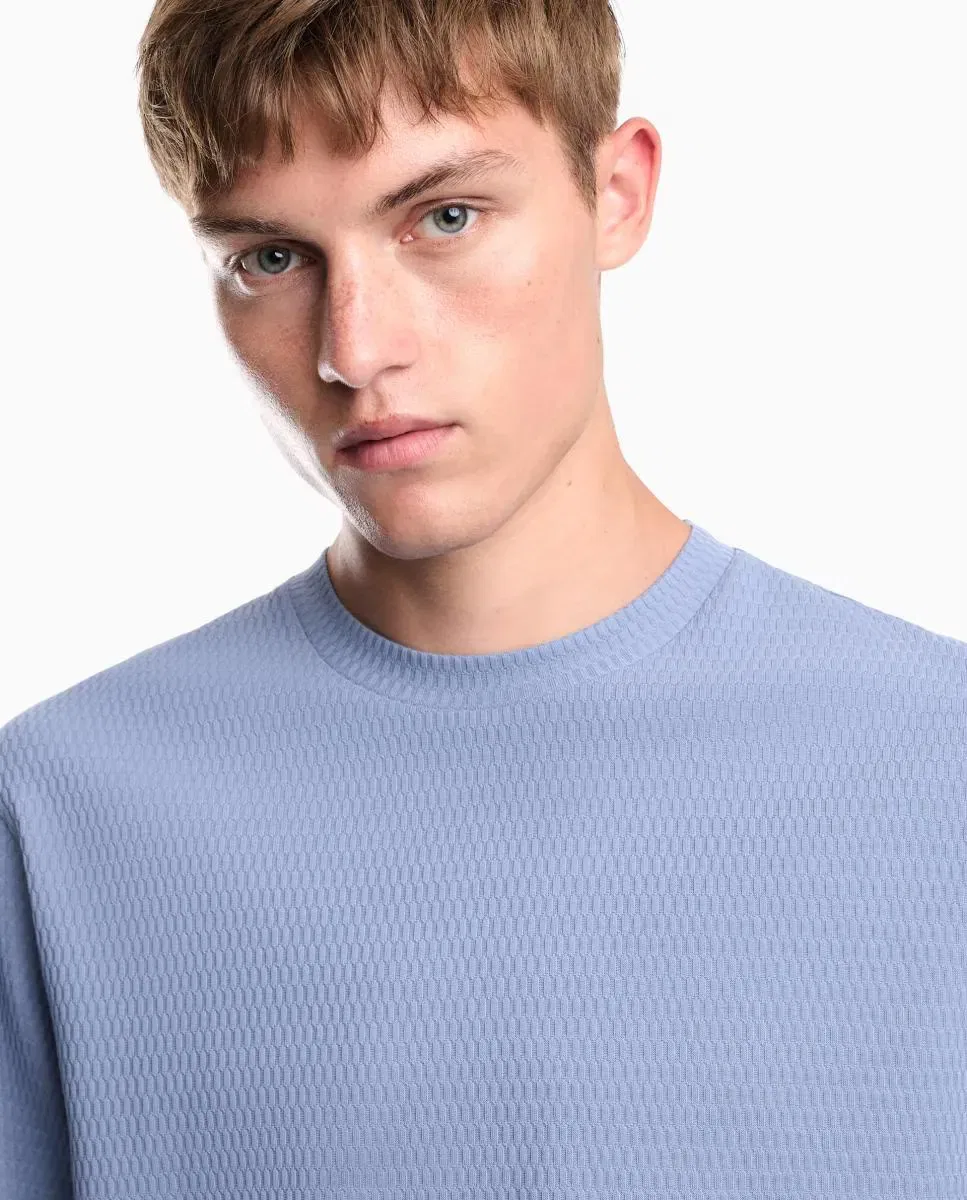Мужская футболка с коротким рукавом из жаккарда Emporio Armani, Azul Claro — фото 4