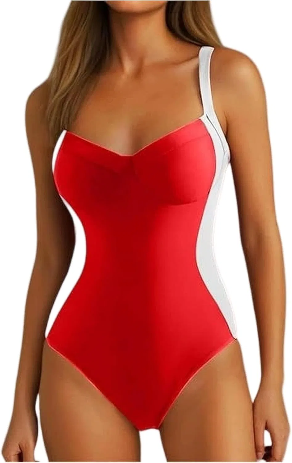 Женский цельнокроеный слитный купальник с завышенной талией, Black/Red