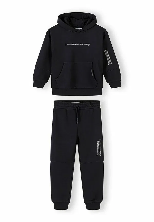 Спортивный костюм из хлопка и полиэстера hooded with kangaroo pocket and joggers Minoti Black, черный