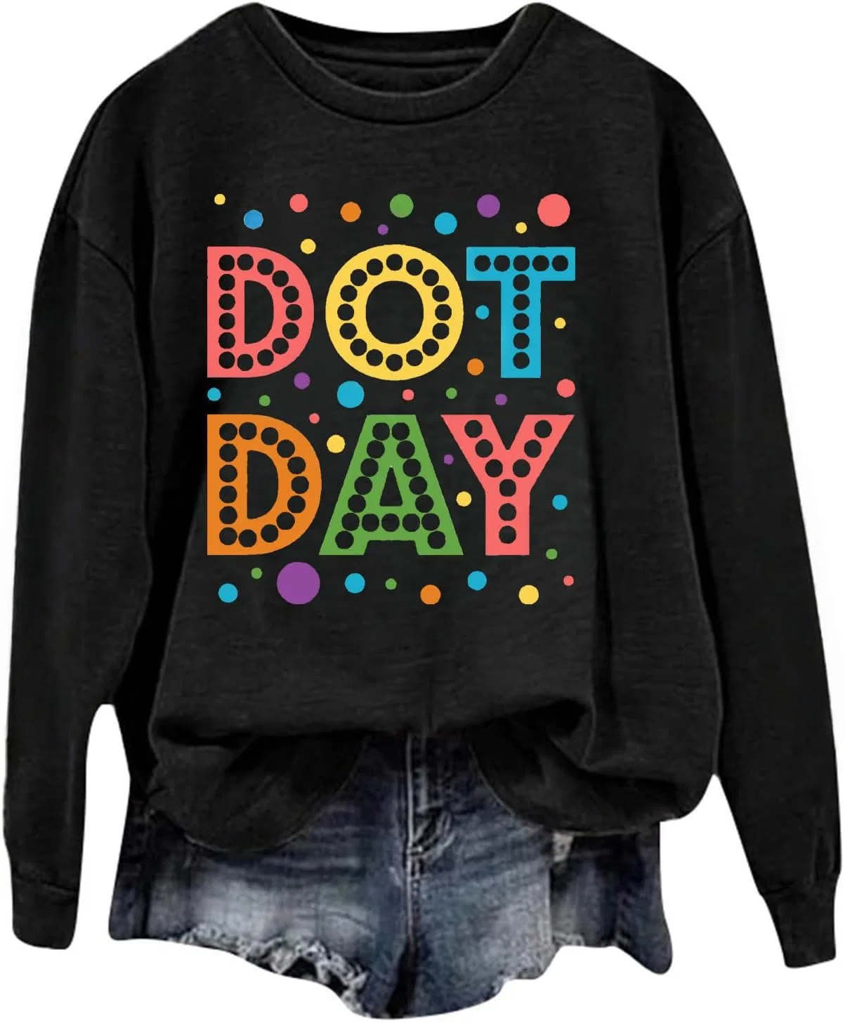Женский свитшот с принтом Dot Day, чёрный