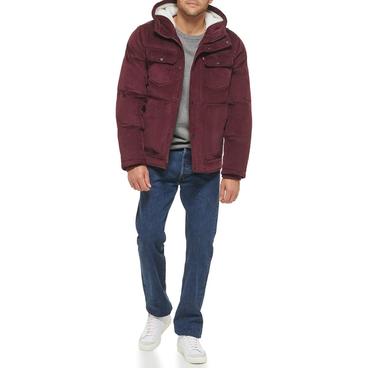 

Мужская утепленная куртка с капюшоном Levi's Military Puffer, красно-фиолетовый