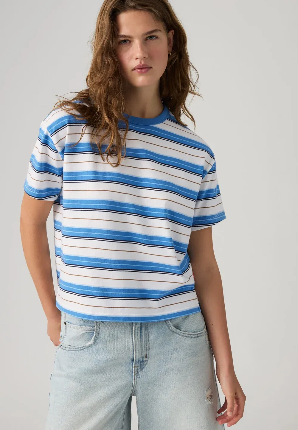 Винтажная футболка - базовая футболка Levi'S, Vida Stripe Egret Heavyweight — фото 3