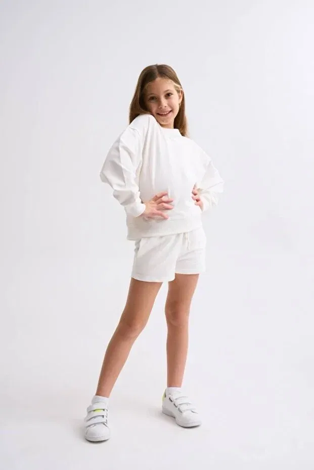 Детские шорты для девочек хлопковые Organic lace-up pocketed girl's shorts Therecolor, Ecru — фото 2