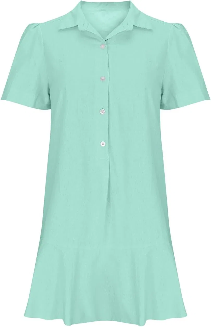 Женское платье-рубашка с воротником и рюшами, Mint Green — фото 4