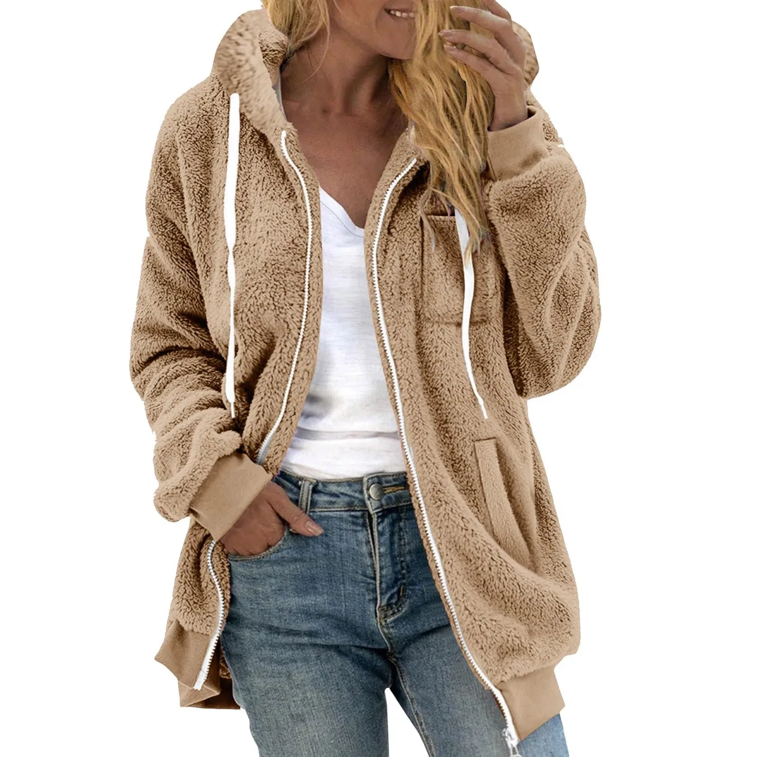 Женская куртка с капюшоном и молнией Teddy, Khaki18