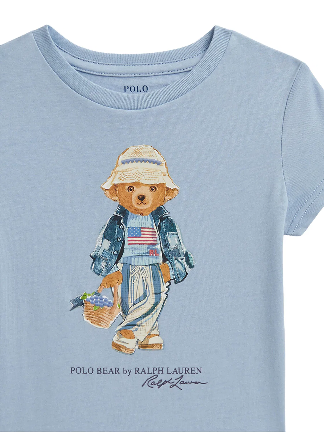 Футболка небесно-голубого цвета стандартного кроя для девочки Polo Ralph Lauren, голубой — фото 3