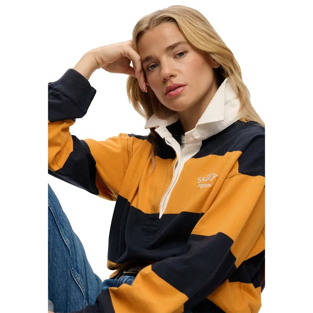 Лонгслив поло с полоской Superdry Heritage Stripe Rugby, желтый — фото 3