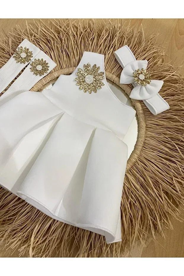 Детский комплект для девочек с принтом Daisy Pattern Ebru Özörgücü, White — фото 2
