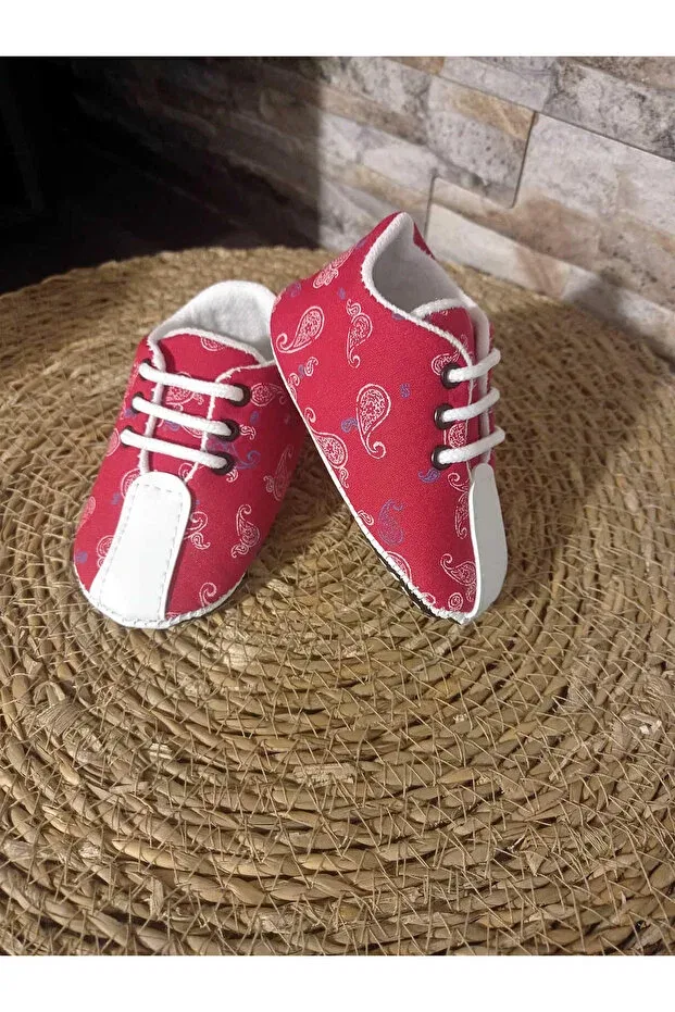 Детские ботиночки для новорожденных с узором Krm Kerem Bebe, Red — фото 4
