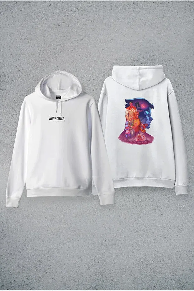 Детское для мальчиков худи с принтом Invincible printed white hooded hoodie sweatshirt Moda, White