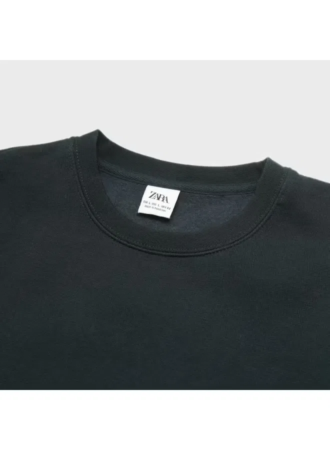 Пуловер свитшот с круглым вырезом Zara, темно-зеленый — фото 4