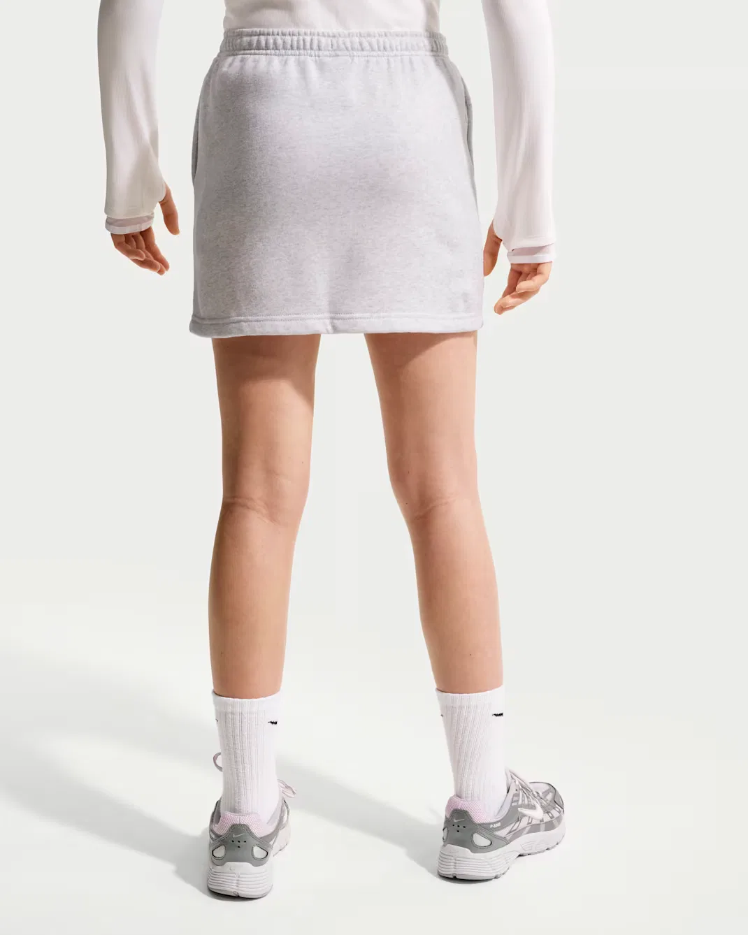 Детская юбка из французской махровой ткани для девочек (подростков) Nike Sportswear Studio Fleece, Birch Heather/White/White — фото 3