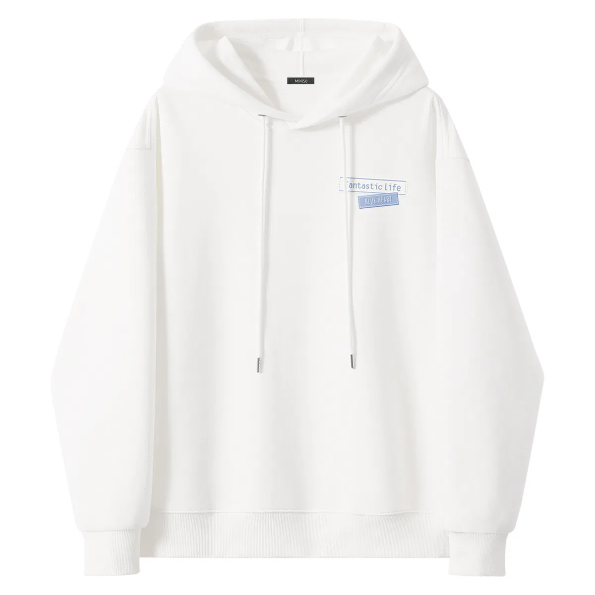 Детский худи с капюшоном без половой принадлежности MINISO, White (Blue Lifestyle Chest Logo)