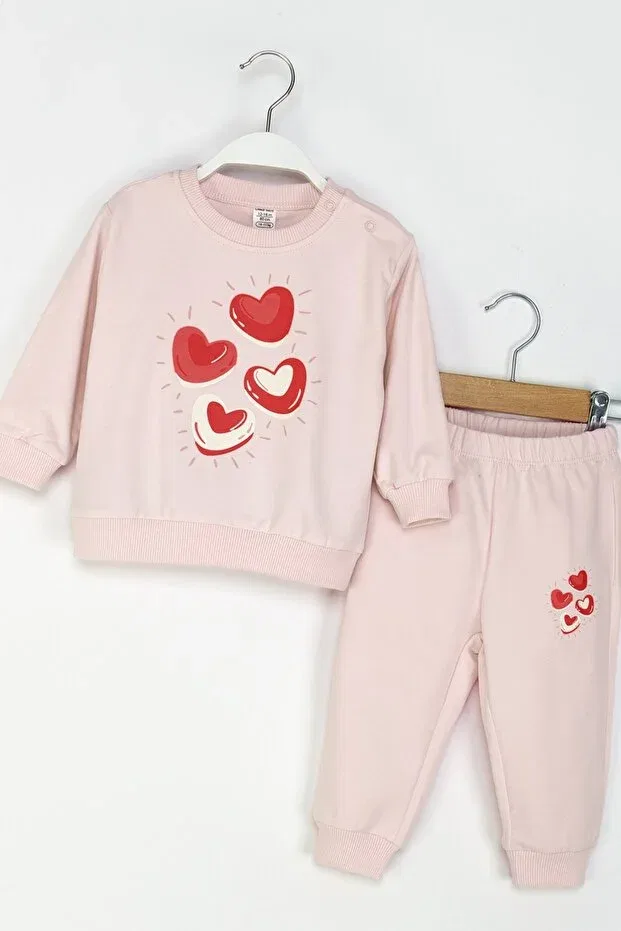 Детский спортивный костюм для девочек с принтом Heart Dmb Boys & Girls, Salmon — фото 3