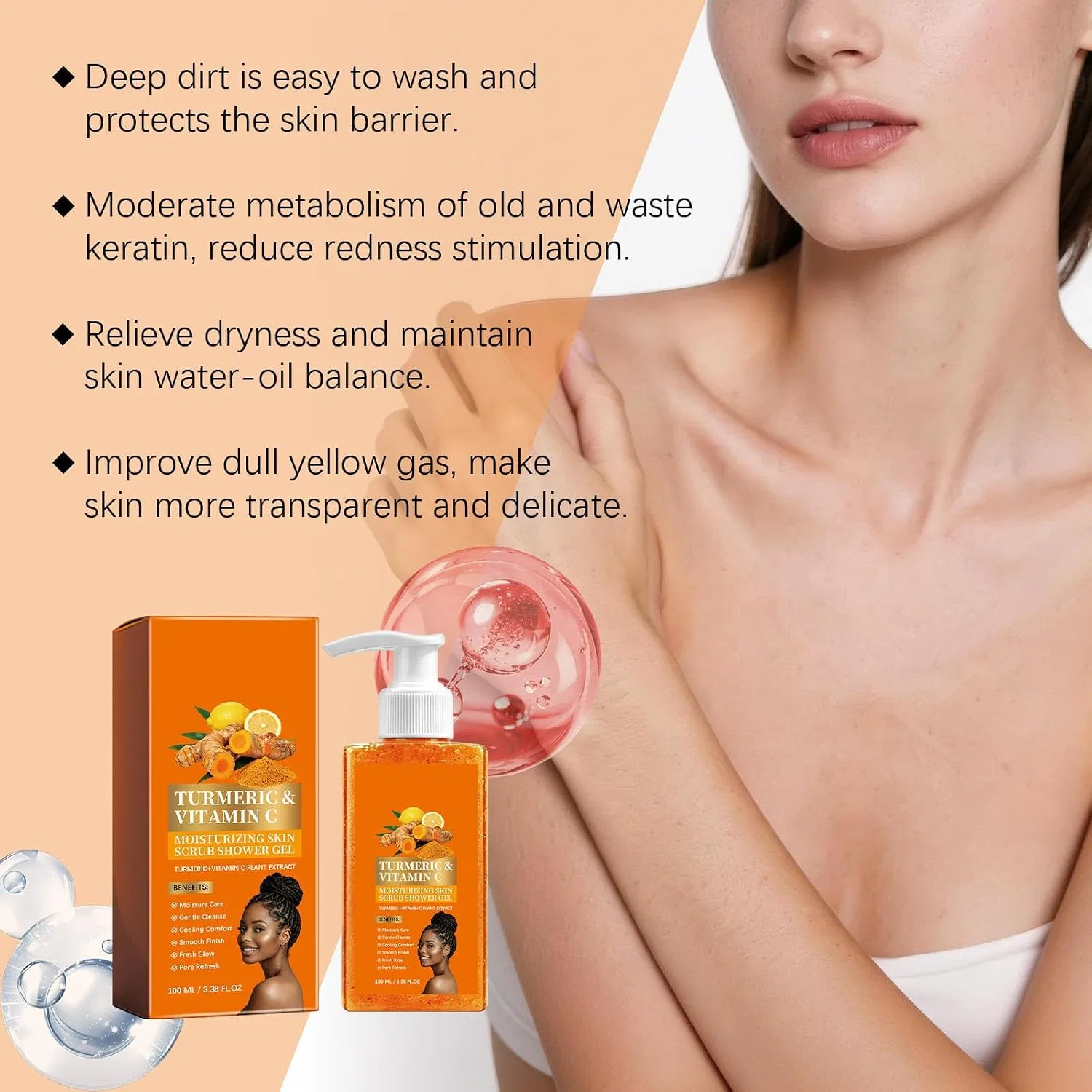 Скраб для тела Turmeric Orange Vitamin C Body Wash, Jioesskp, 100 мл, 3PC — фото 4