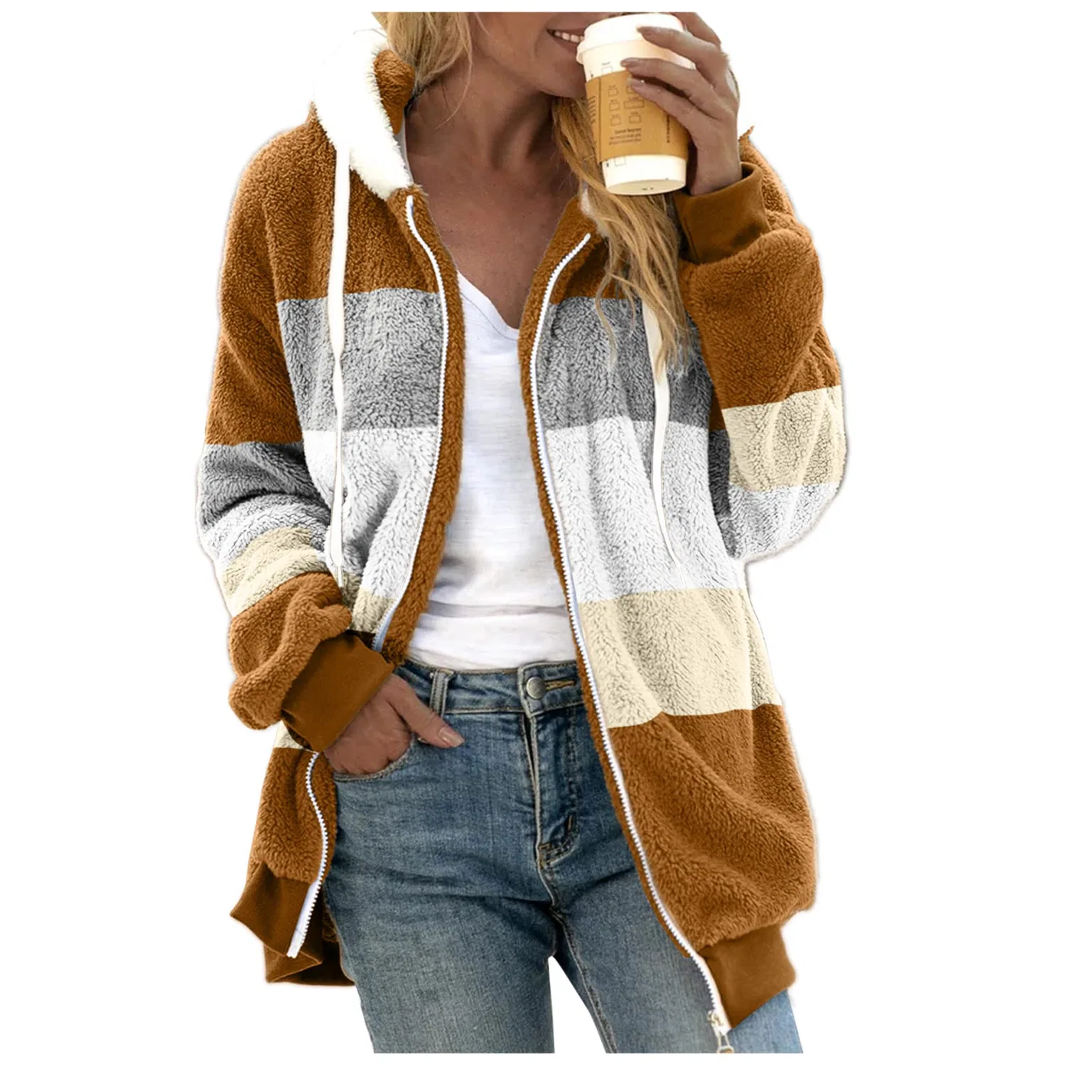 Женская флисовая куртка оверсайз с принтом Teddy, caffè