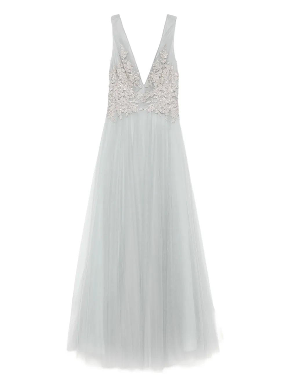 

Макси-платье из тюля с украшениями и V-образным вырезом Costarellos, синий