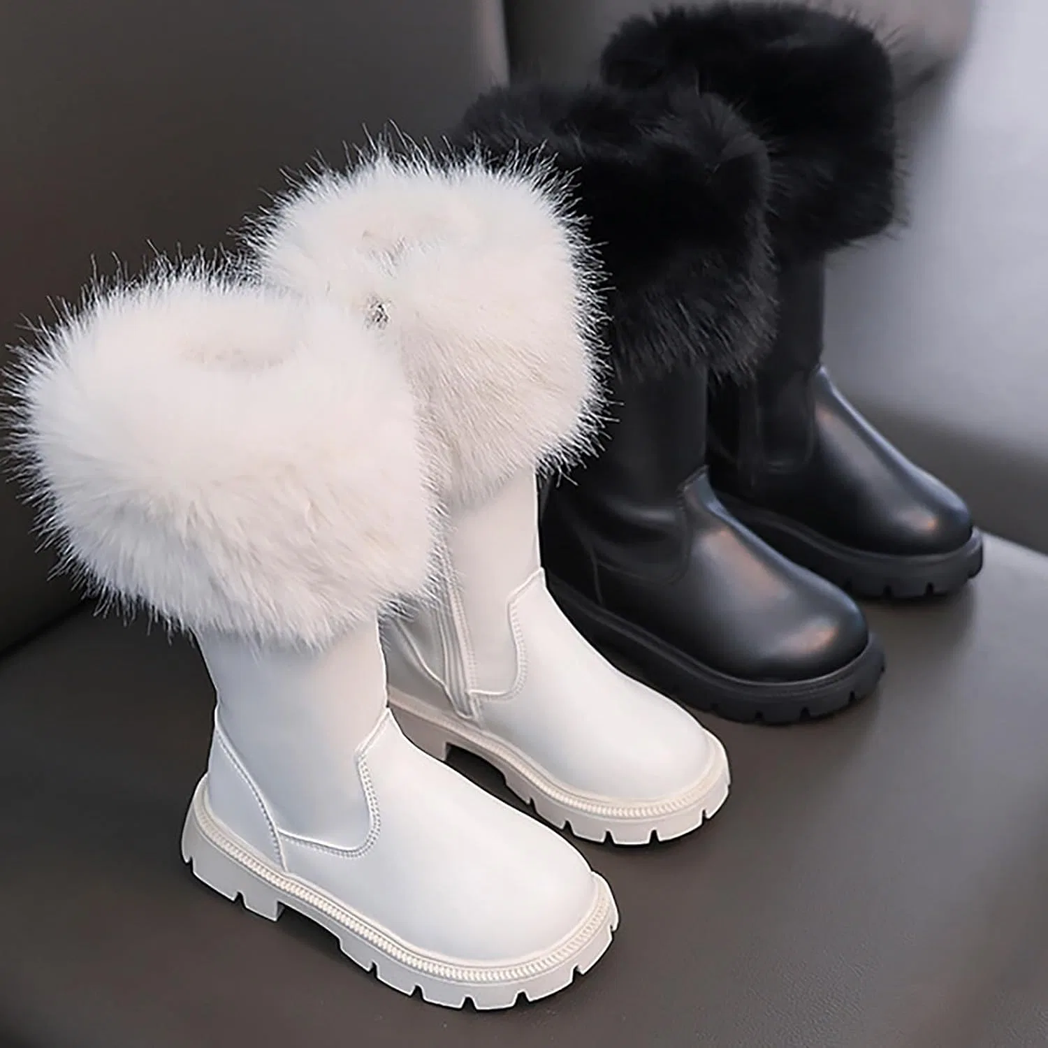 Детские зимние сапоги для девочек с меховой подкладкой, White — фото 3