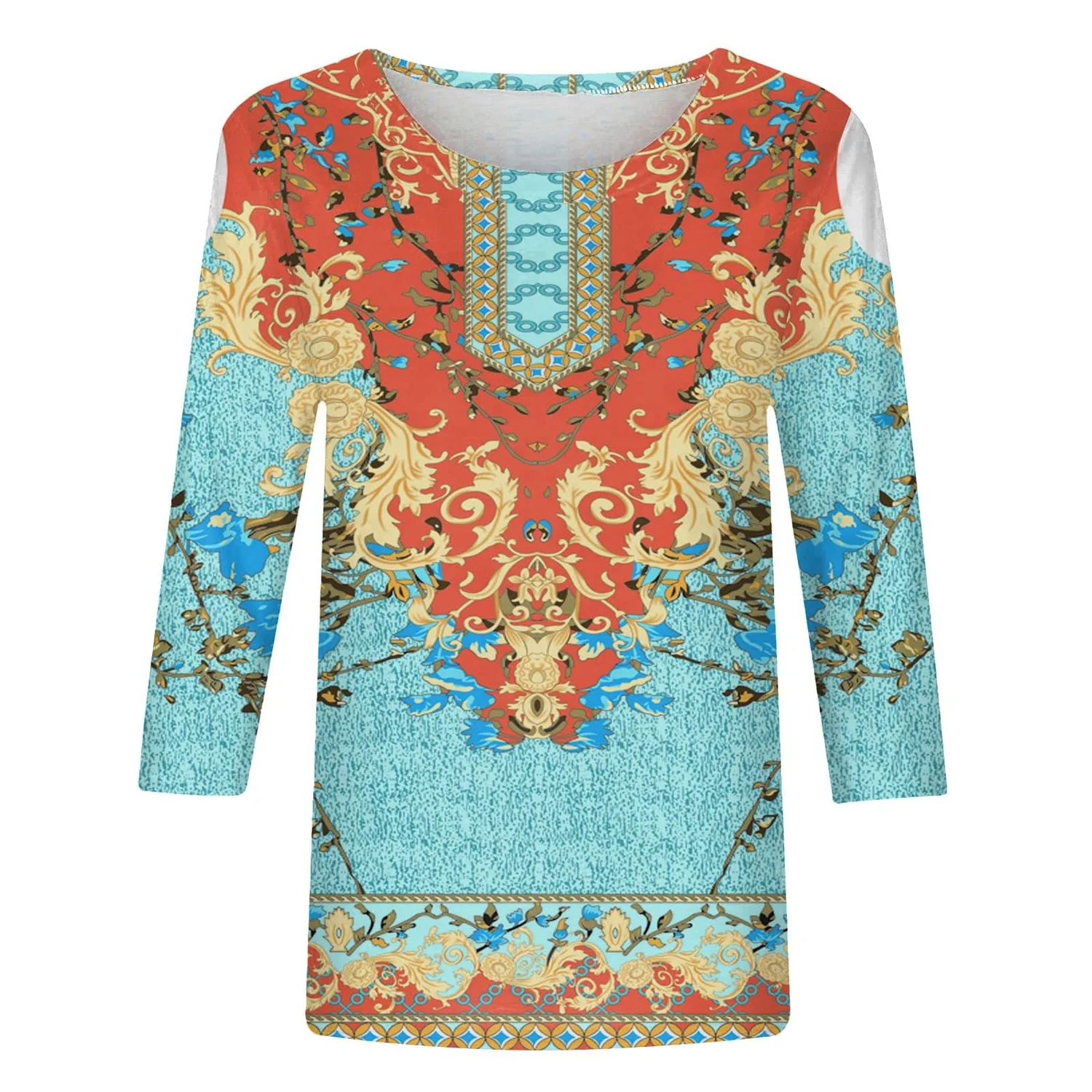 Женская футболка с принтом Plus Size T-Shirts 3/4 Sleeves, Sky Blue #4 — фото 4